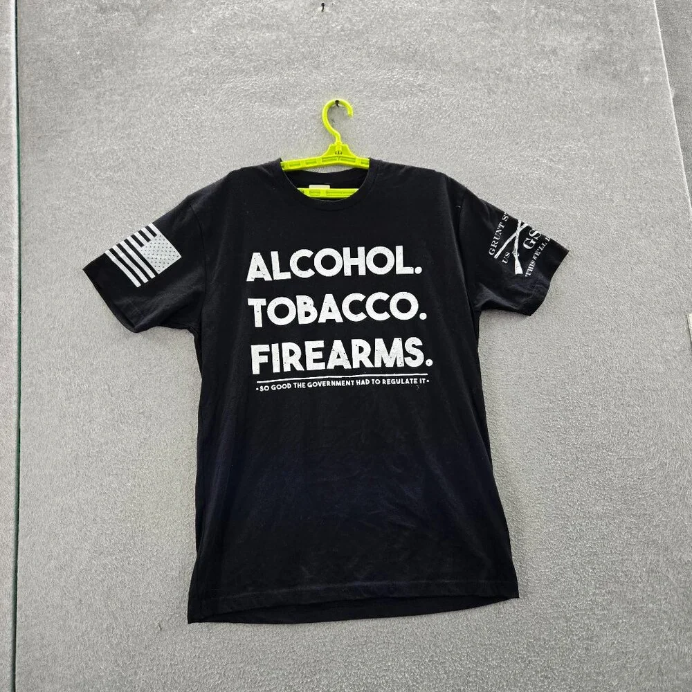 Grunt Style Men Shirt LARGE Black Alcohol Tobacco Firearms Grunge‎ Logo Short